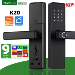 2024 NEW RAYKUBE K20 9-language Biometric Fingerprint Door Lock Electronic Door Lock with Tuya APP/IC Card/Password/ Key Unlock