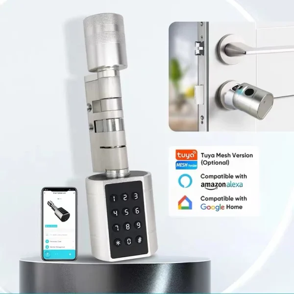 Tuya APP Fingerprint Cylinder Electronic Smart Door Lock Digital Keypad Code Key Card Remote Control Adjustable Home Apartment - Image 2
