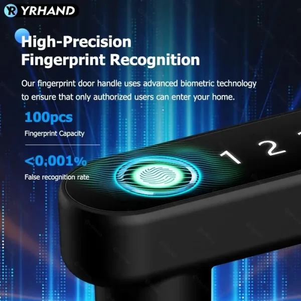 YRHAND Tuya BLE Biometric Handle Smart Fingerprint Lock With IC Card Password Mechanical Key Unlock For Single Handle for Home - Image 4
