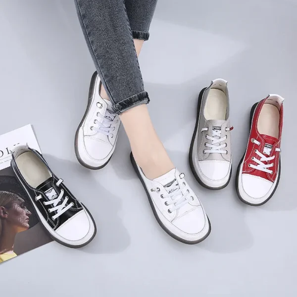 Genuine Leather Soft Sole Outdoor Summer Walking Vulcanized Shoes Women Jogging Sneakers Woman Flat Trainers Fitness Footwear - Image 4