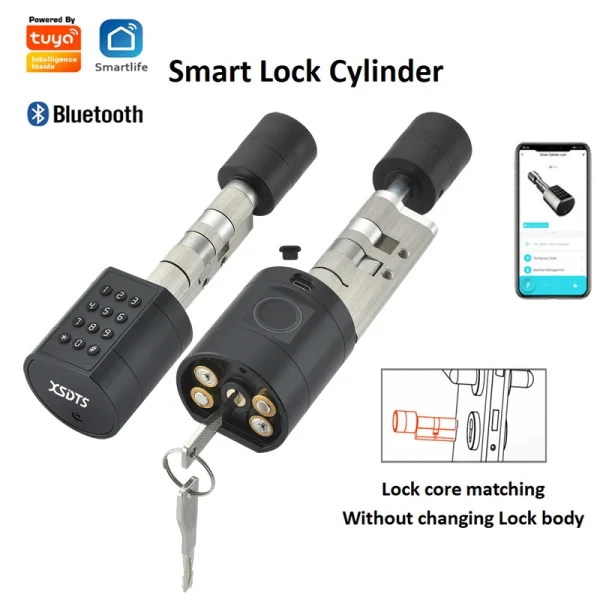 Tuya APP Fingerprint Cylinder Electronic Smart Door Lock Digital Keypad Code Key Card Remote Control Adjustable Home Apartment - Image 4