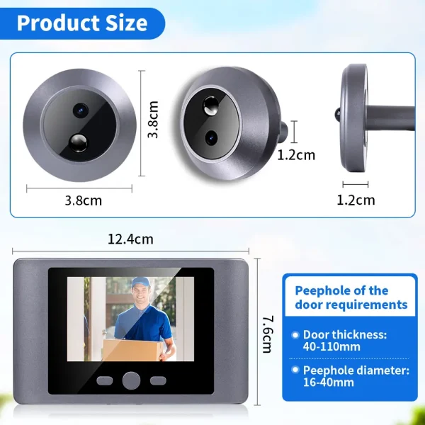 Yuezhe Mini Peephole Smart Wireless Door Viewer Camera PIR Motion Light Screen Alarm 2.8 inch Eye 2000mAh Type C charge NO WIFI - Image 2