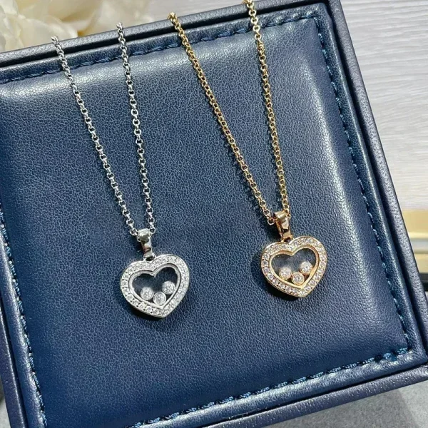 Sweet Romantic 925 Sterling Silver Three Diamond Rotating Heart Necklace for Women's Simple Fashion Luxury Brand Jewelry Gift