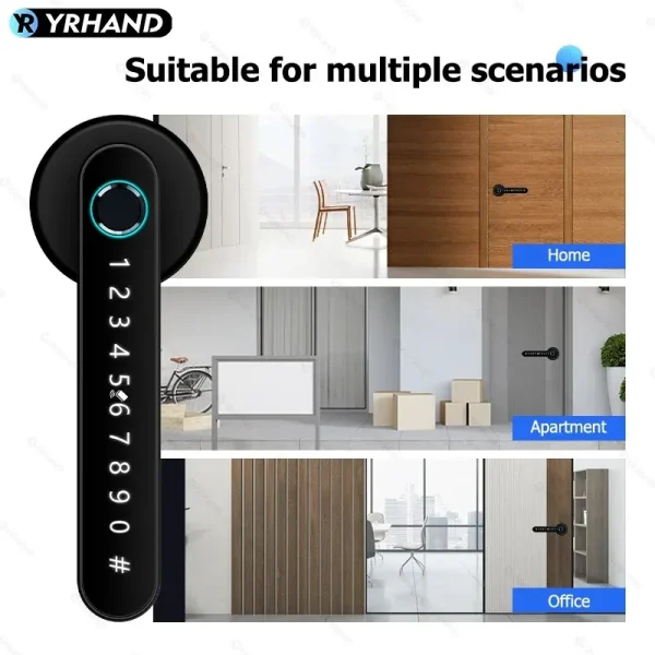 YRHAND Tuya BLE Biometric Handle Smart Fingerprint Lock With IC Card Password Mechanical Key Unlock For Single Handle for Home - Image 2
