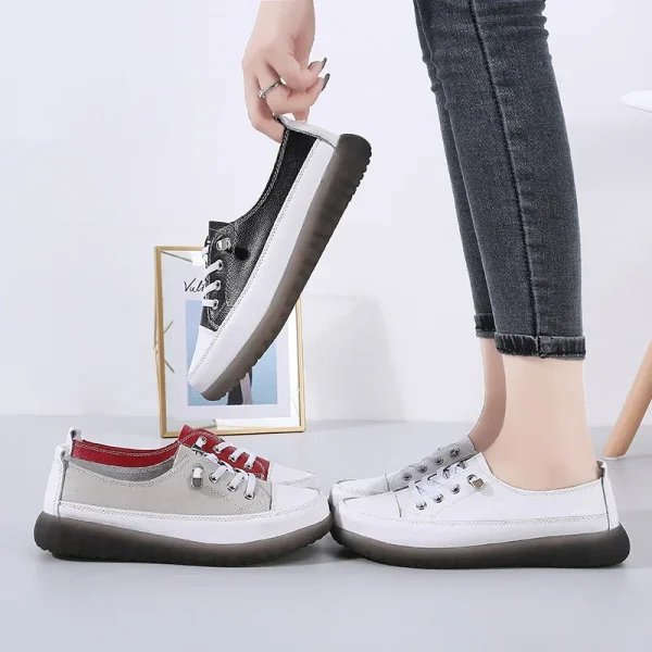 Genuine Leather Soft Sole Outdoor Summer Walking Vulcanized Shoes Women Jogging Sneakers Woman Flat Trainers Fitness Footwear - Image 3