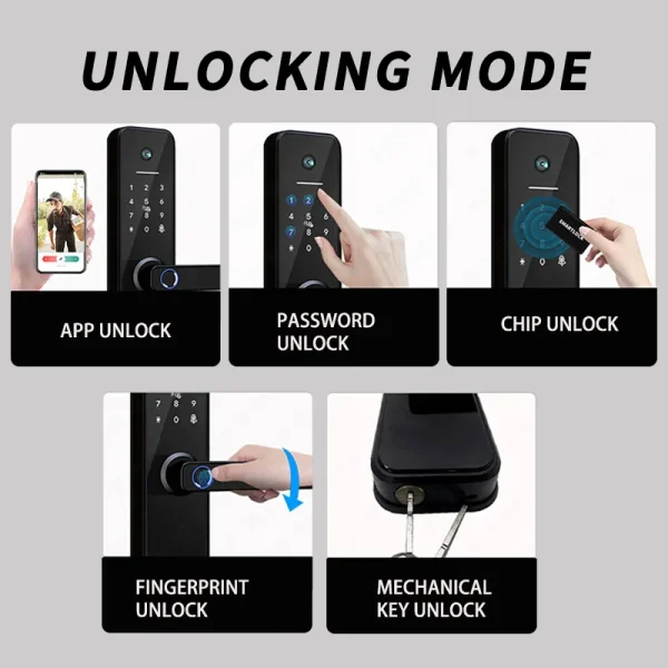 PHIPULO Tuya Wifi Digital Electronic Smart Door Lock With Biometric Camera Fingerprint Keyless Entry Hotel Apartment Locks - Image 3