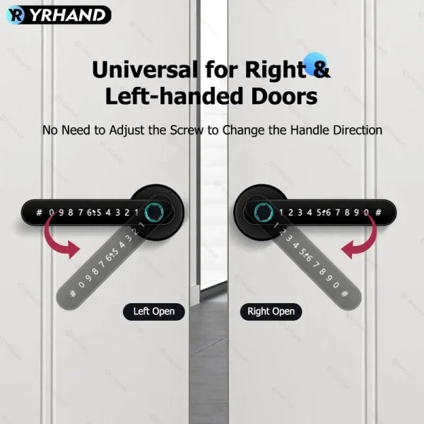YRHAND Tuya BLE Biometric Handle Smart Fingerprint Lock With IC Card Password Mechanical Key Unlock For Single Handle for Home - Image 5