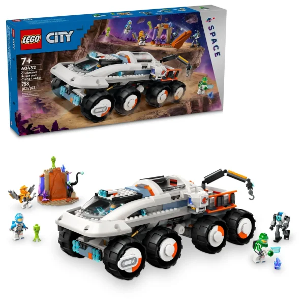 LEGO City Command Rover&Crane Loader Outer Space Toy Building Set, 4 Astronaut Toy figures, Space Robot, 2 Alien Figures, 60432