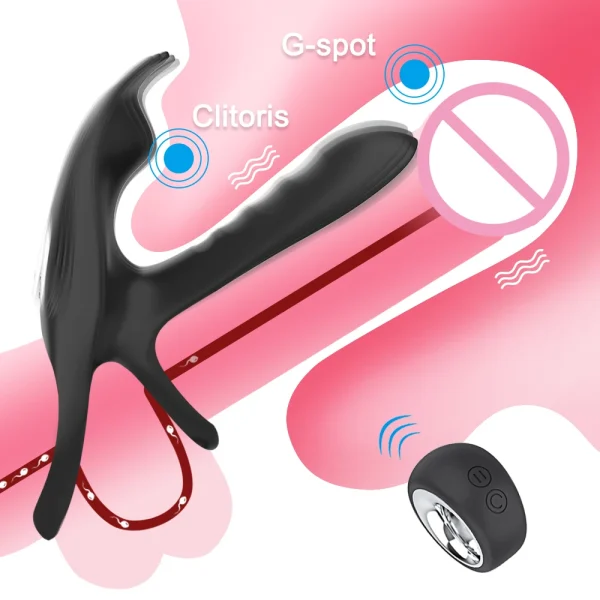 Ejaculation Couples Delay Penis Vibrator with Double Cock Ring Nipples Massager Adult Sex Toys for Men Clitoris Stimulator