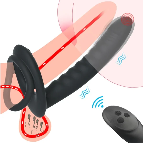 Double Penetration with Penis Ring Dildo Adult Male Bullet G Spot Vibrator with Remote Control Adult Sex Toy Couples Anal Plug