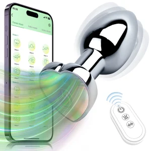 Remote Vibrating Heart-Shaped App Control Man and Woman Metal Anal Plug Adult Luminous Electric Anal Dildo Couple Intimate Toys