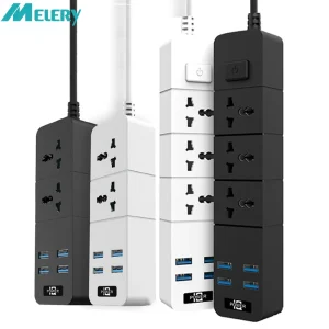 Melery Power Strip 10A 2500W Way AC Socket EU/UK/US/AU Plug 4USB Travel Adaptor with Switch 2m Extension Cord PC Explosion Proof