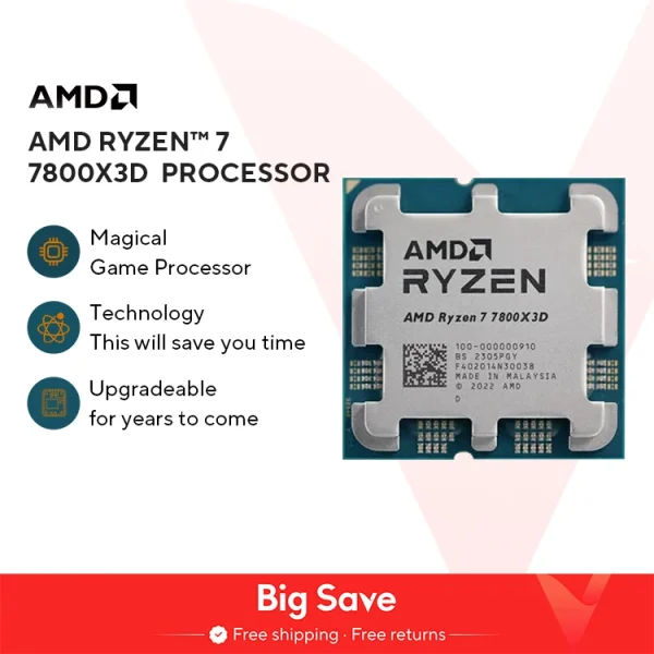 AMD Ryzen 7 7800X3D R7 7800X3D 5.0 GHz 8-Core 16-Thread CPU 5NM 96M 100-100000910 Socket AM5 New Tray Without cooler