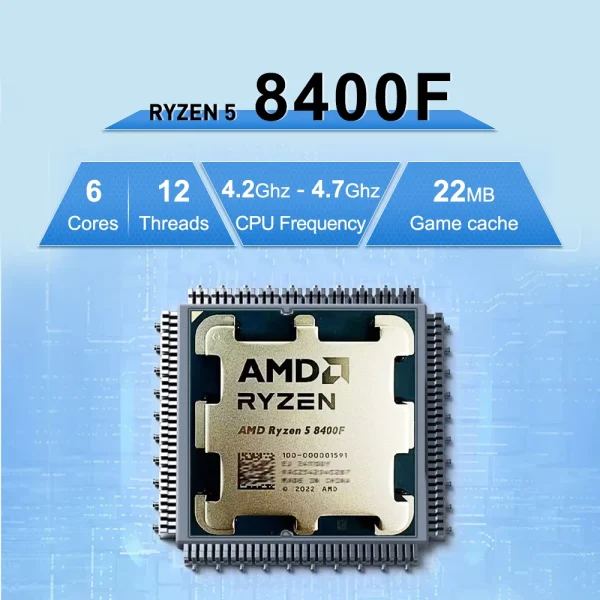 AMD Ryzen 5 8400F R5 8400F 4.7GHz 6-Core 12-Thread 4NM DDR5 CPU 100-000001591 Socket AM5 TDP 65 New but without fan For Desktop