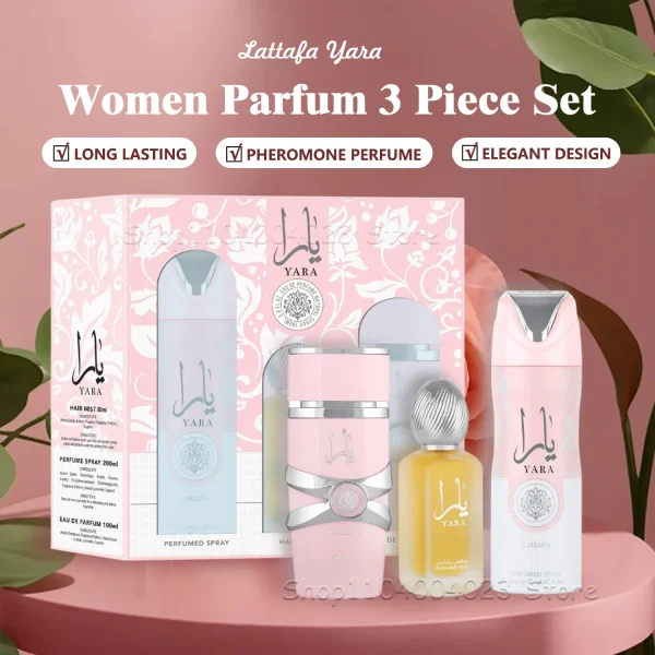 Original Arab Perfume Lattafa Yara For Women 3 Piece Set Eau de Parfum Spray + Fresh Hair Mist + Deodorant Spray Arabian Perfume