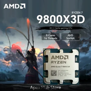 AMD Ryzen 7 9800X3D Up to 5.2GHz Zen 5 65W TDP 8 Cores 16 Threads 3D V-Cache High Frame Rate, Low Latency Gaming CPU No Fan
