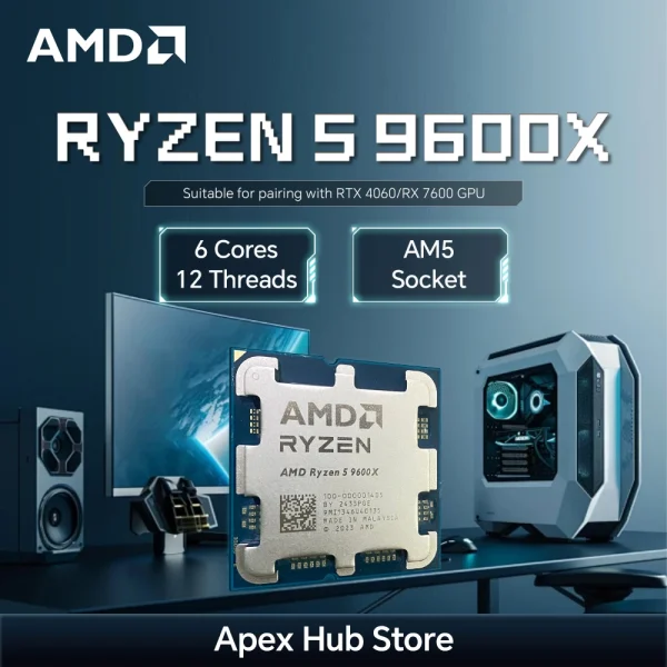 AMD Ryzen 5 9600X Up to 5.7GHz 65W TDP AM5 Socket 6 Cores 12 Threads Support CPU OC 1080P Game High Frame Rate CPU No Fan