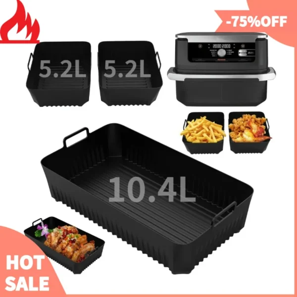 Air Fryer Tray Silicone Mold For Ninja Af500 Air Fryer Liner Basket Reusable Oven Baking Tray Non-Stick Pizza Grill Pan