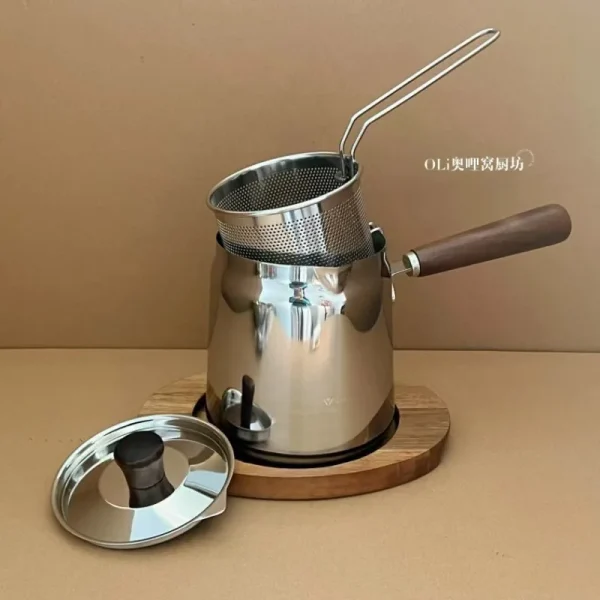 304 stainless steel deep fryer, household raised and deepened, induction cooker with filter screen, fuel-efficient small fryer