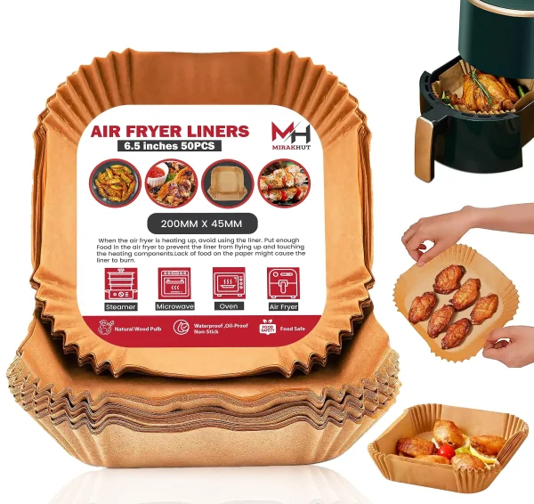 Air Fryer Liners, 50pcs 6.5" Disposable Ninja Dual Parchment Square Greaseproof Paper Liners, Air Fryer Accessories, Compatible