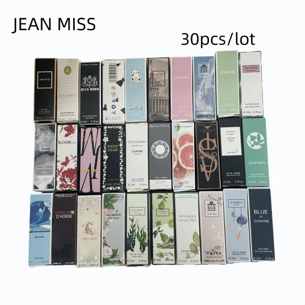 30pcs/lot 3ml Brand Perfume Woman Men Fragrance Flower Fruit Fragrances JEAN MISS Hot Perfumed Fashion Lady Female Male Perfumes