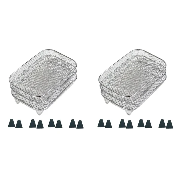 T83C-2X Air Fryer Rack For Ninja Dual Basket, 3 Layers, Stacking Bacon Racks, Air Fryer Accessories For Ninja DZ201, DZ401