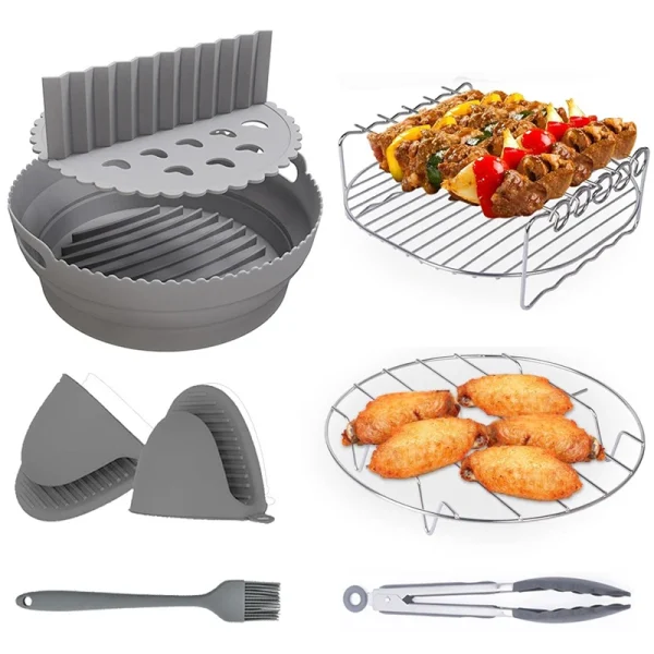 Air Fryer Silicone Shape Basket Tray Set Round Airfryer Grill Rack Accessories Reusable Foldable Bpa Free AirFryer Mold Liner