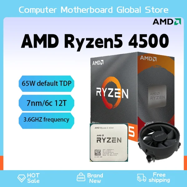 AMD Ryzen 5 4500 R5 4000 Series CPU Processor 3.6GHz 6-Core 12-Thread 65W Socket AM4 Box Packaged with Wraith Stealth Cooler