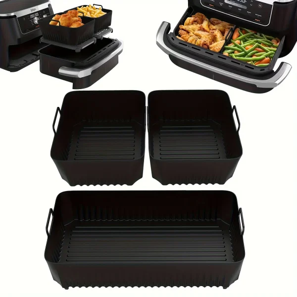 3pcs Set Silicone Air Fryer Baking Tray Reusable Compatible Ninja AF500 Kitchen & Restaurant Deep Fryer Accessories Non-Stick