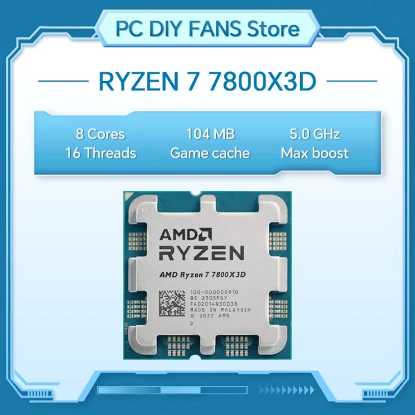 AMD Ryzen 7 7800X3D R7 7800x3d 5.0GHz CPU Processor 8-Core 16-Thread 104MB Game Cache DDR5 Socket AM5 TDP 120W New but no fan