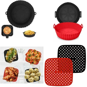 Air Fryer Liners Non-Stick Round and Square Baking Mats Heat Resistant Perforated Basket for Frying Roasting Bakeware Tools