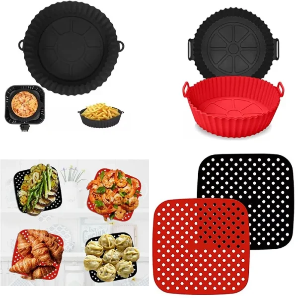 Air Fryer Liners Non-Stick Round and Square Baking Mats Heat Resistant Perforated Basket for Frying Roasting Bakeware Tools