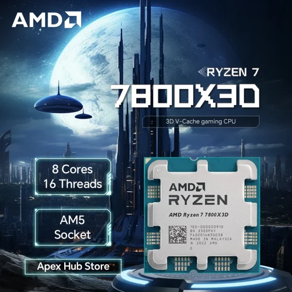 AMD Ryzen 7 7800X3D AM5 Socket 8 Cores 16 Threads Up to 5GHz 65W TDP Support PCIe 5.0 4K high refresh rate gaming CPU No Fan