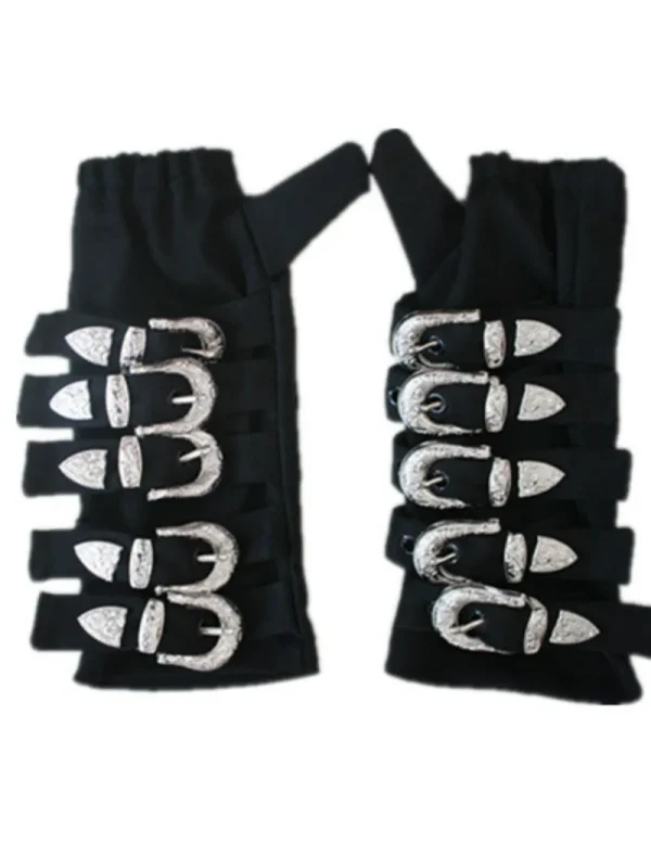 Retro Michael bandage Black Metal Black Buckle Alloy Fashion Punk Club Gloves - Image 4