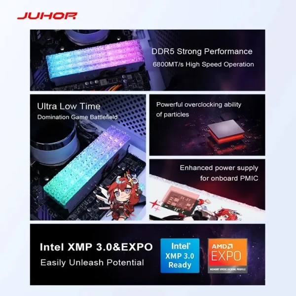 JUHOR DDR5 RGB Memory 16GB 6400MHz 6800MHz Hynix Original Chip Desktop Computer Ram - Image 4