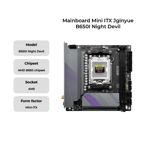 JGINYUE AM5 Motherboard supports AMD Ryzen 7000 series CPU processors DDR5 dual channel Memory RAM ITX B650i Night Devil - Image 2