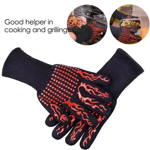 2pcs Fireproof Gloves Barbeque Kevlar 500 Degree BBQ Flame Retardant Fireproof Oven Gloves for Heat Insulation Microwave Oven - Image 6