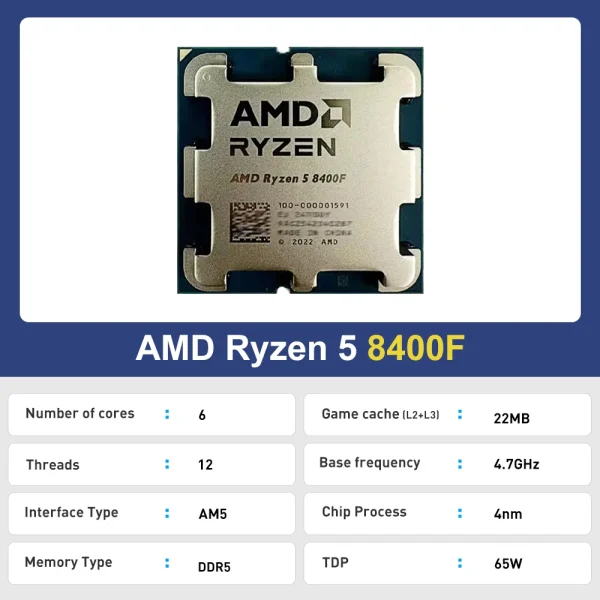 AMD Ryzen 5 8400F R5 8400F 4.7GHz 6-Core 12-Thread 4NM DDR5 CPU 100-000001591 Socket AM5 TDP 65 New but without fan For Desktop - Image 2