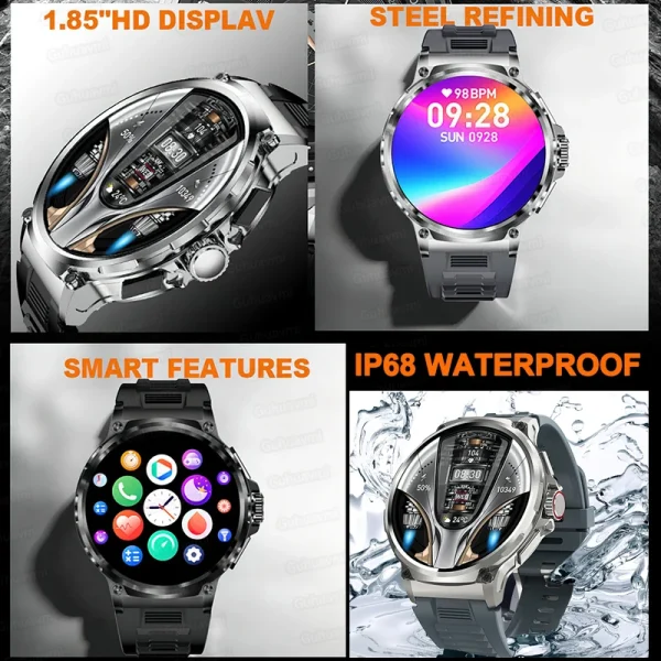 2024 New 1.85 Inch Rugged Military Fitness Smart Watch Men For Android Xiaomi IOS GPS Track smartwatch 710 Mah Battery 400+Dial - Image 2