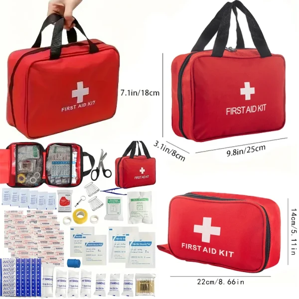 First Aid Kit - 188 pcs - for car, home, travel, camping, office or sport, fully stocked with emergency and survival essentials - Image 2