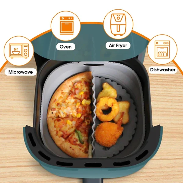 Air Fryer Silicone Shape Basket Tray Set Round Airfryer Grill Rack Accessories Reusable Foldable Bpa Free AirFryer Mold Liner - Image 3