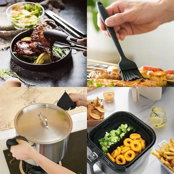 5pcs/set Air Fryer Silicone Liners 8inch Square Reusable Heat Resistant Food Clip Oil Brush Perfect Air Fryer Kit Gift for Lover - Image 2