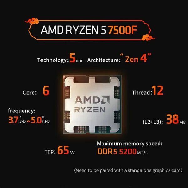NEW AMD Ryzen 5 7500F R5 7500F 3.7GHz 6-Core 12-Thread CPU Processor 5NM L3=32M 100-000000597 Socket AM5 Without cooler - Image 2