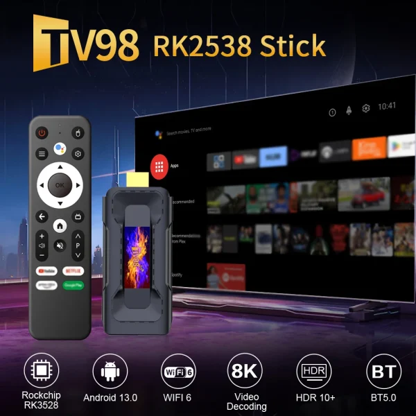 ZYMGO Android 13 Mimi SmartTV Stick TV98 RK3528 Quad Core 4K 8K Dual WIFI Streaming TV Box BT 5 Voice Control Player Set Top Box - Image 2