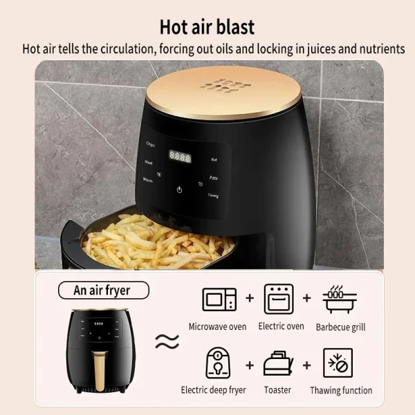 6L air fryer Household large capacity multi-function hot convection oven oil free fryer LED touch 1400W - Image 2