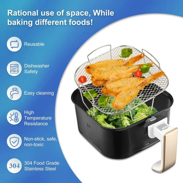 Rack For COSORI 5.5L/6L, 8 Inch Square Air Fryer Accessories - Image 2