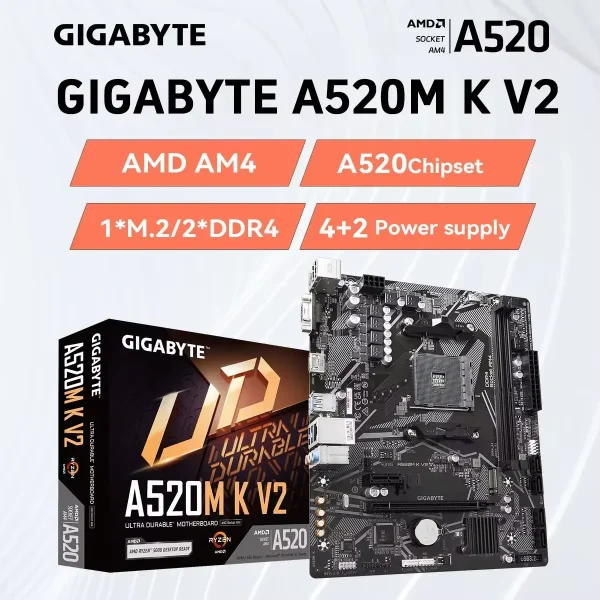 GIGABYTE A520M K V2 Motherboard AMD AM4 For Ryzen 5 Series CPU DDR4 64GB 5100(O.C.) PCI-E 3.0 16X SATA3.0 M.2 VGA - Image 2
