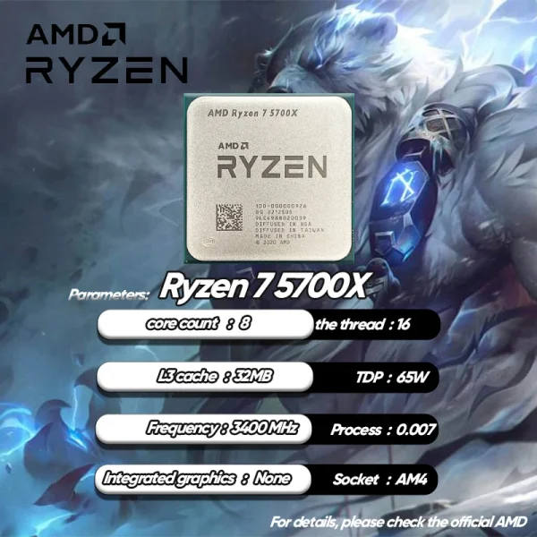 AMD Ryzen 7 5700X R7 5700X 3.4 GHz Eight-Core 16-Thread CPU 7NM L3=32M 100-000000926 Socket AM4 Sealed but without fan - Image 4