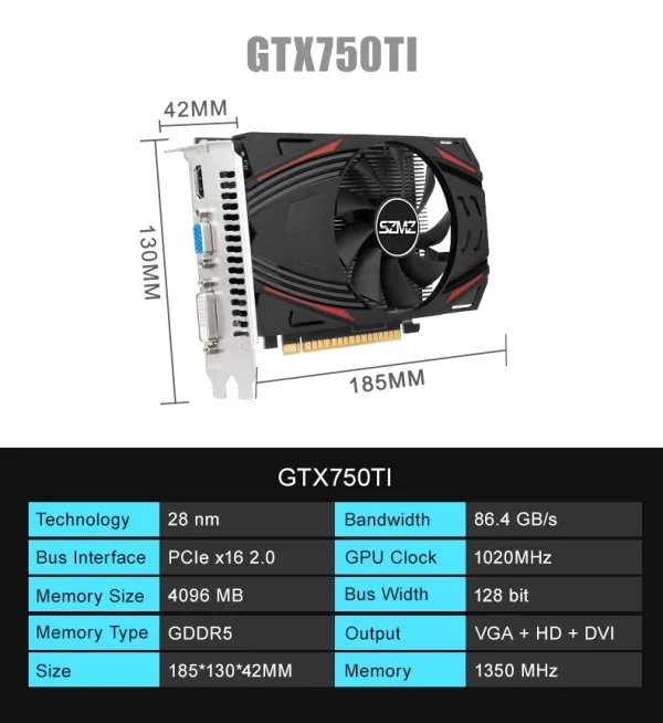SZMZ GTX 750 Ti 4GB graphics card GDDR5 750Ti Video card 4gb placa de video gtx 750 ti 4GB 2GB gaming GPU - Image 4