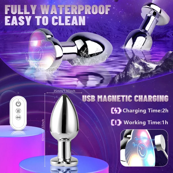 Remote Vibrating Heart-Shaped App Control Man and Woman Metal Anal Plug Adult Luminous Electric Anal Dildo Couple Intimate Toys - Image 6